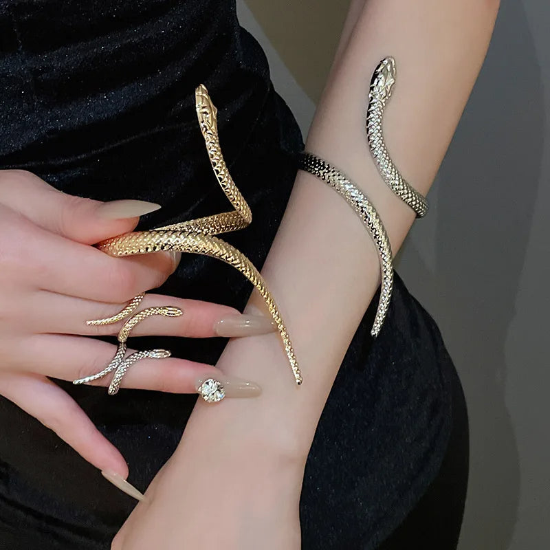 Women's Serpent Cuff Bracelet and Ring Set