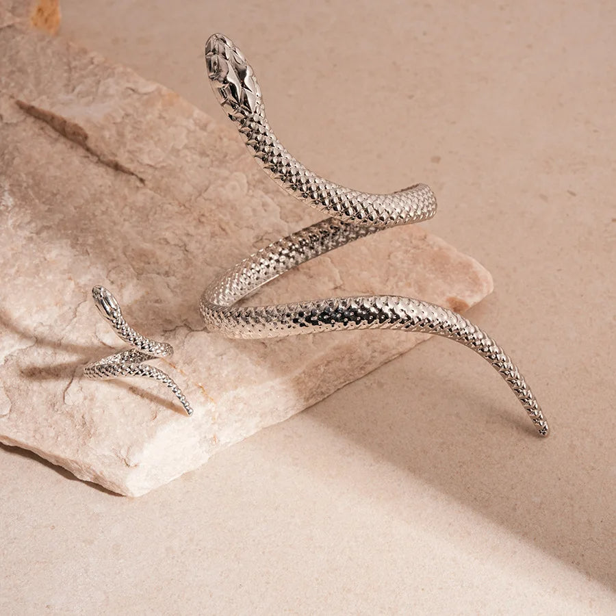 Women's Serpent Cuff Bracelet and Ring Set