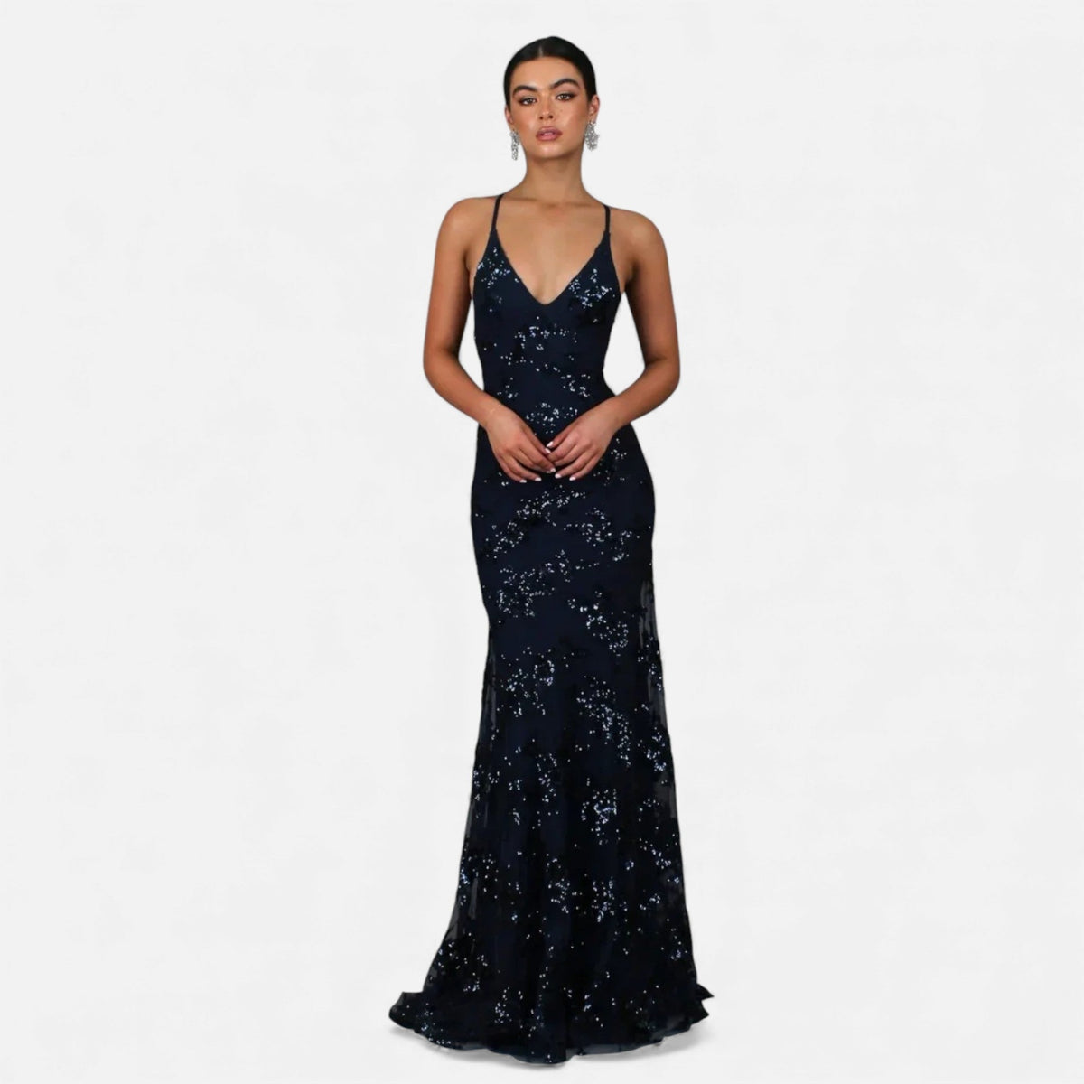 Women's Sequin Cross-Back Maxi Evening Dress