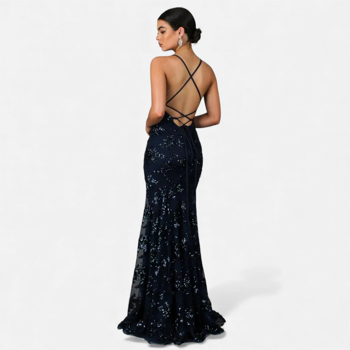 Women's Sequin Cross-Back Maxi Evening Dress