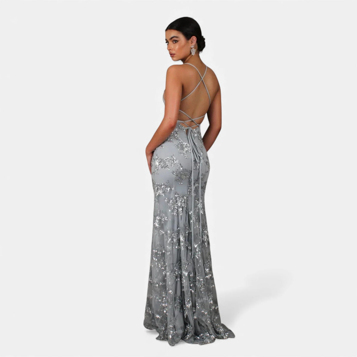 Women's Sequin Cross-Back Maxi Evening Dress
