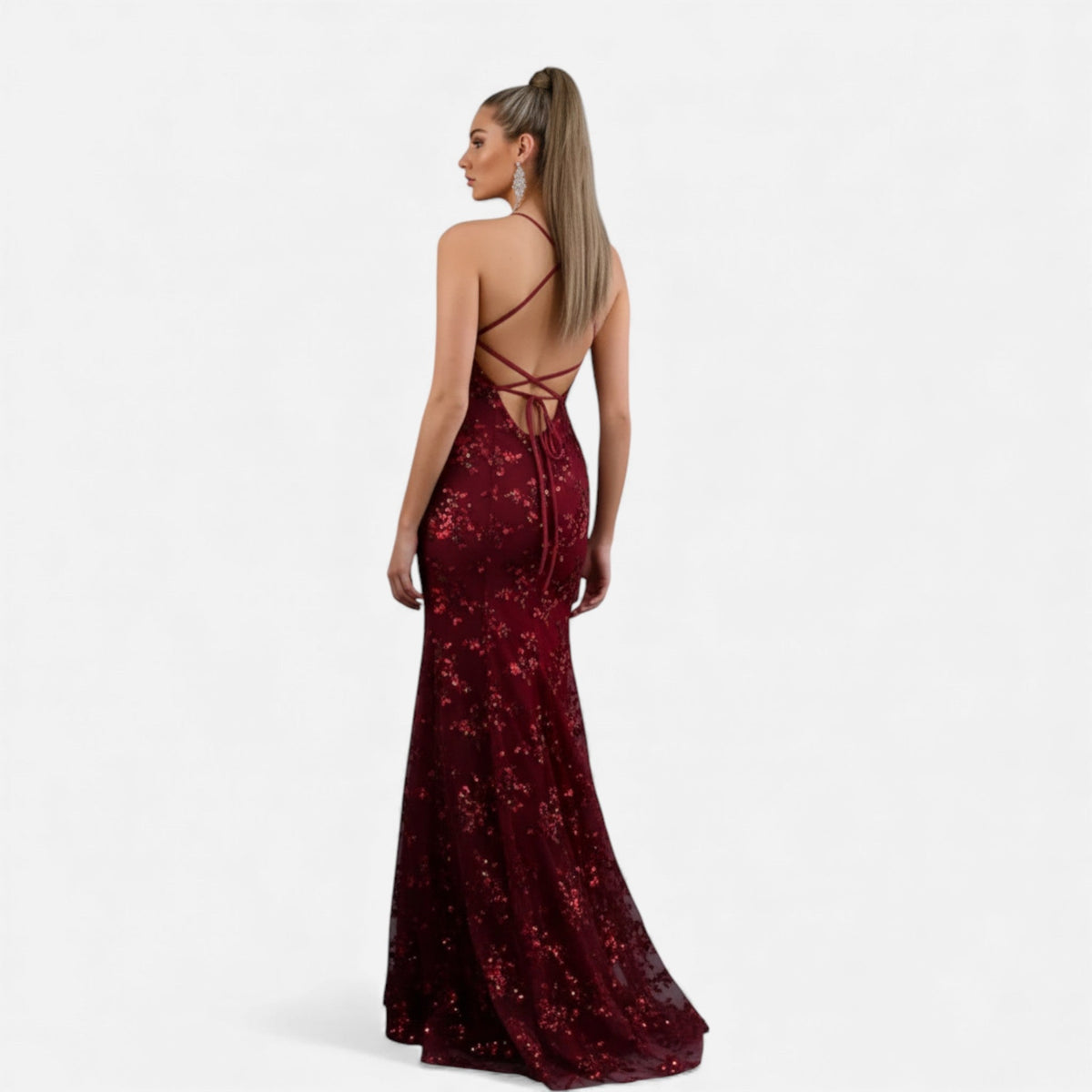 Women's Sequin Cross-Back Maxi Evening Dress