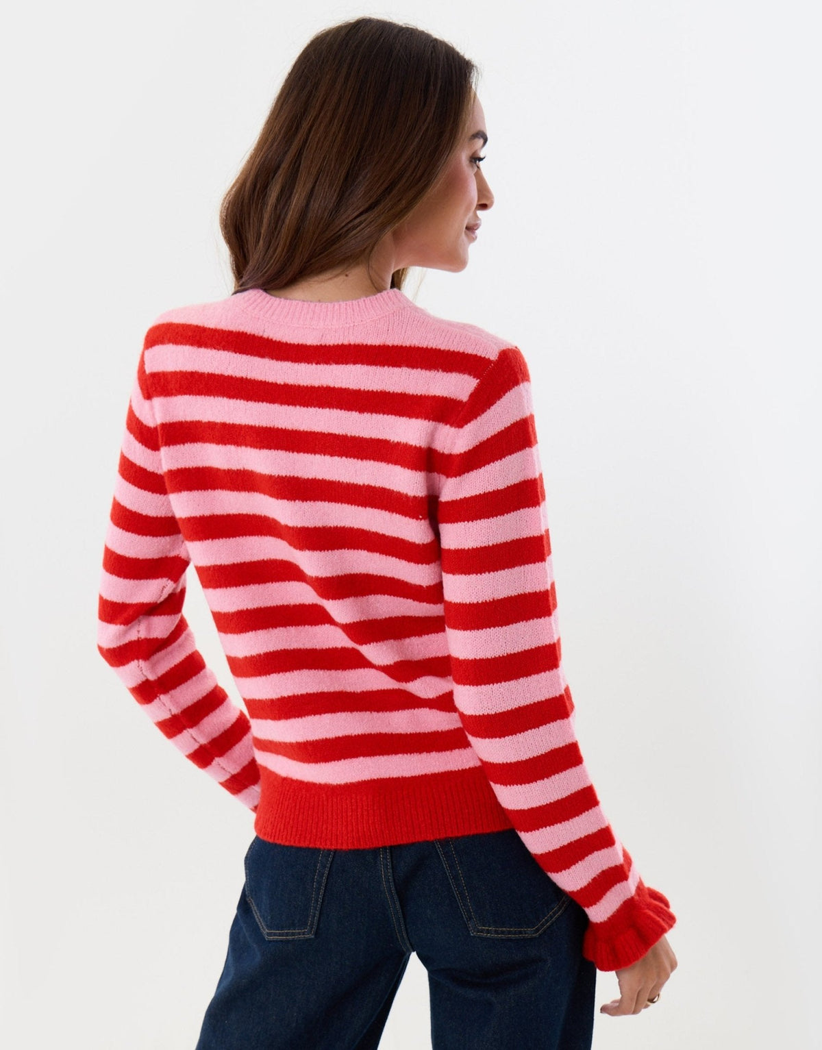 Women's Christmas Jumper Sequin Snowflake Stripe in Pink