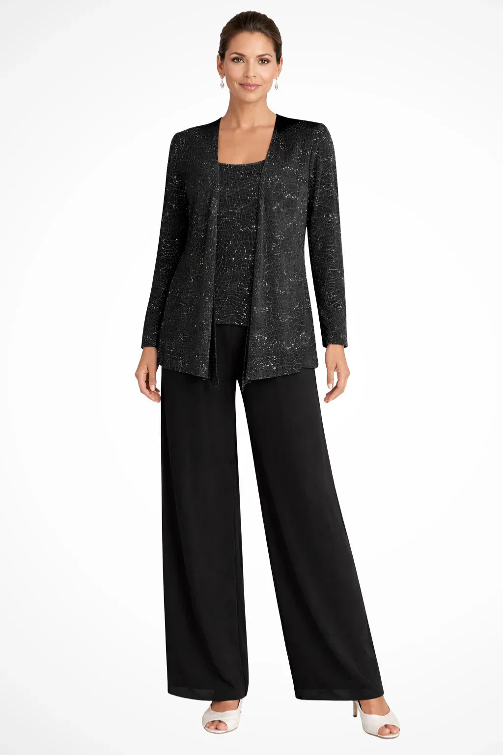 Women's Sequin Three-Piece Wide-Leg Trouser Suit for Weddings