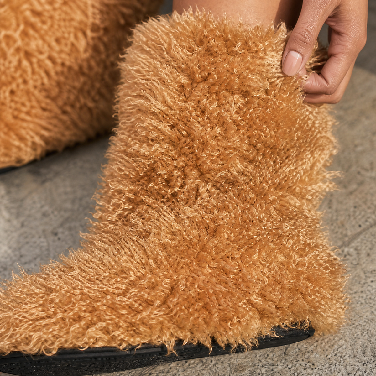 Women's Shaggy Plush Flat Thigh-High Boots