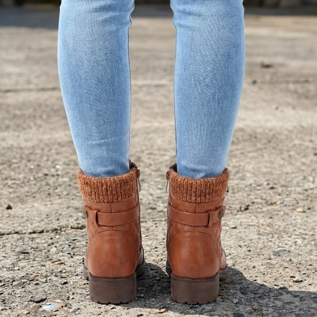 Women's Quilted Lace-Up Combat Boots with Knit Collar