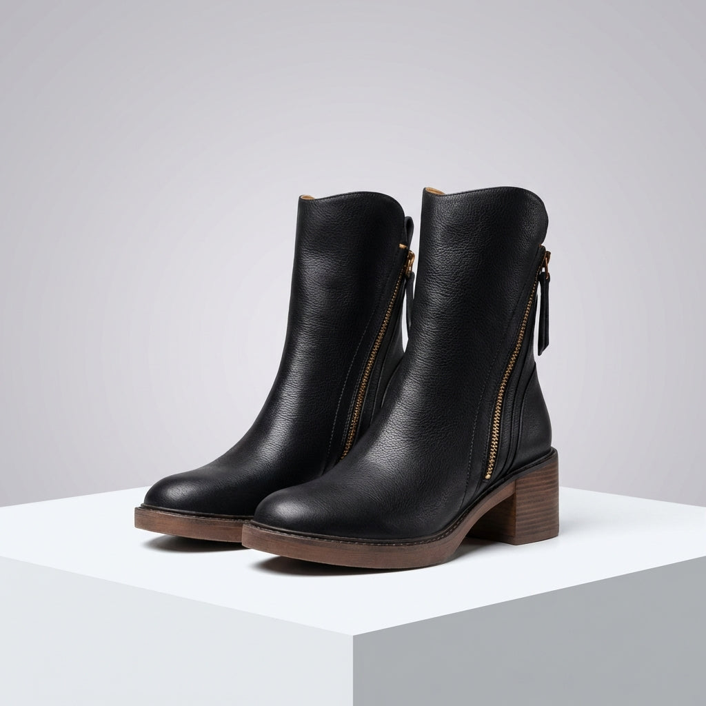 Women's Side Zip Chunky Heel Ankle Boots with Tassel Pull