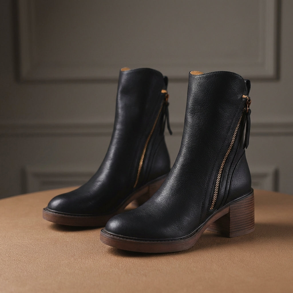 Women's Side Zip Chunky Heel Ankle Boots with Tassel Pull