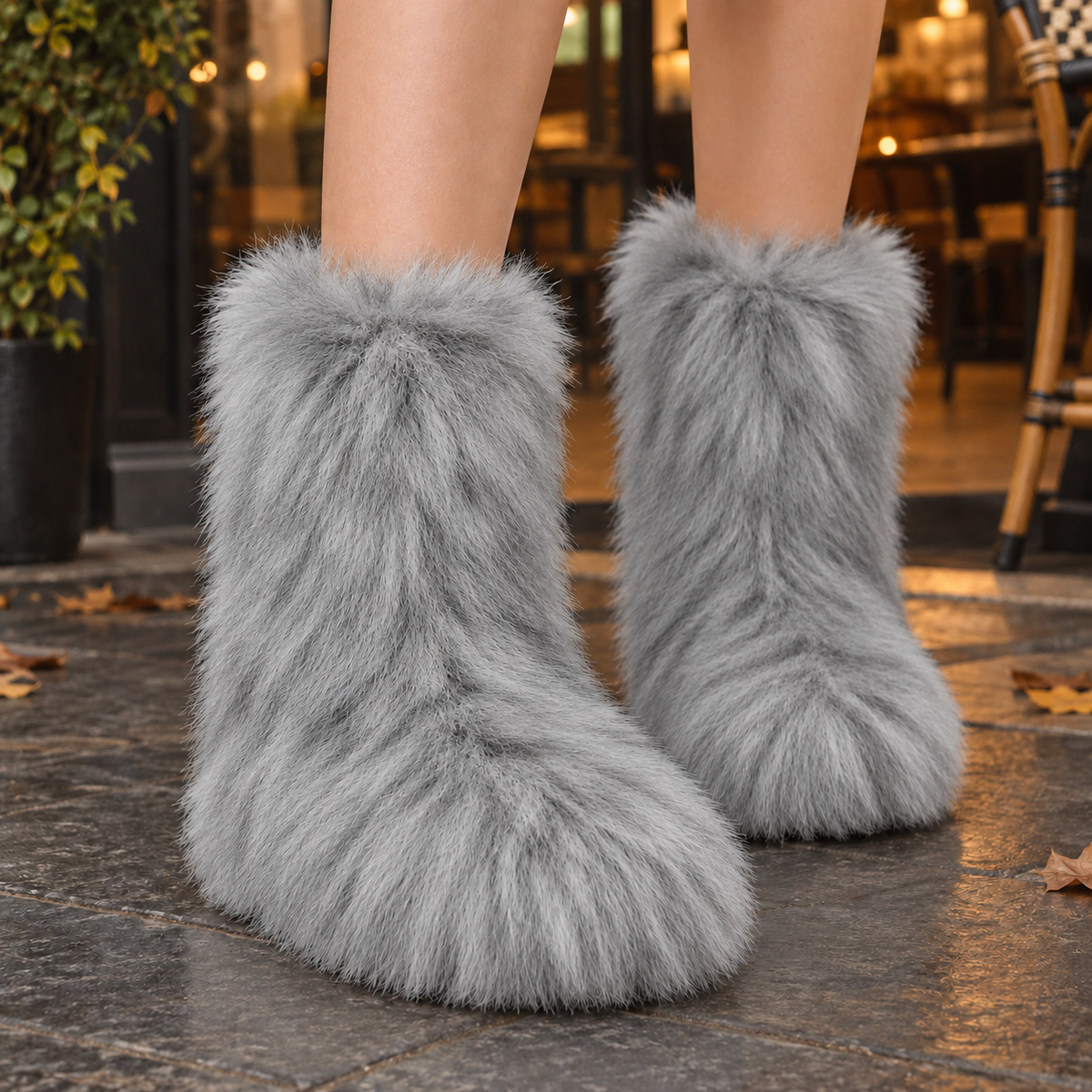 Women's Fluffy Plush Slip-On Mid-Calf Snow Boots