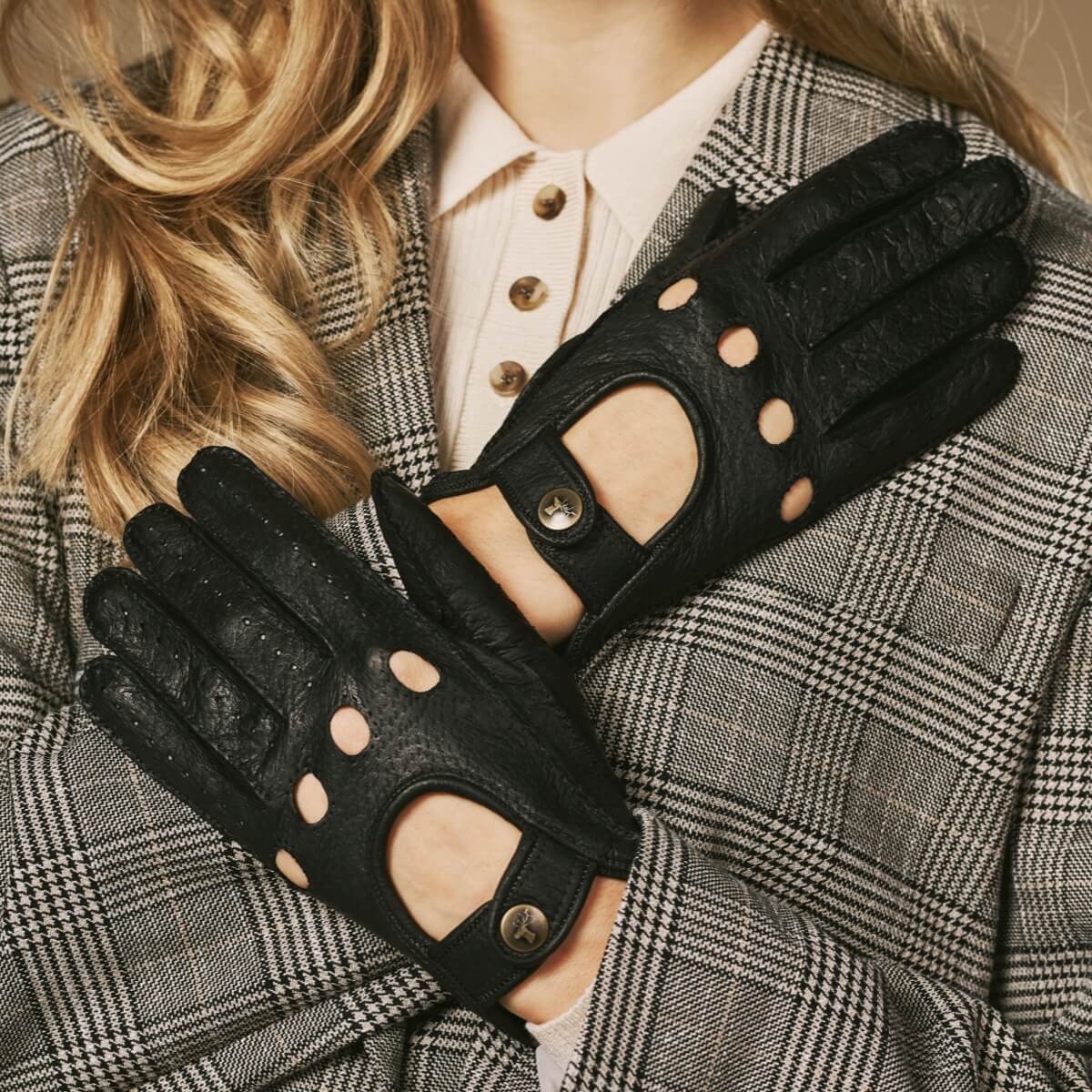 Women's Snap Button Faux Leather Driving Gloves