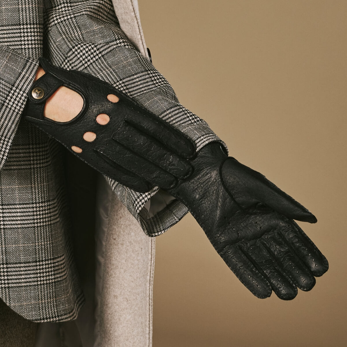 Women's Snap Button Faux Leather Driving Gloves