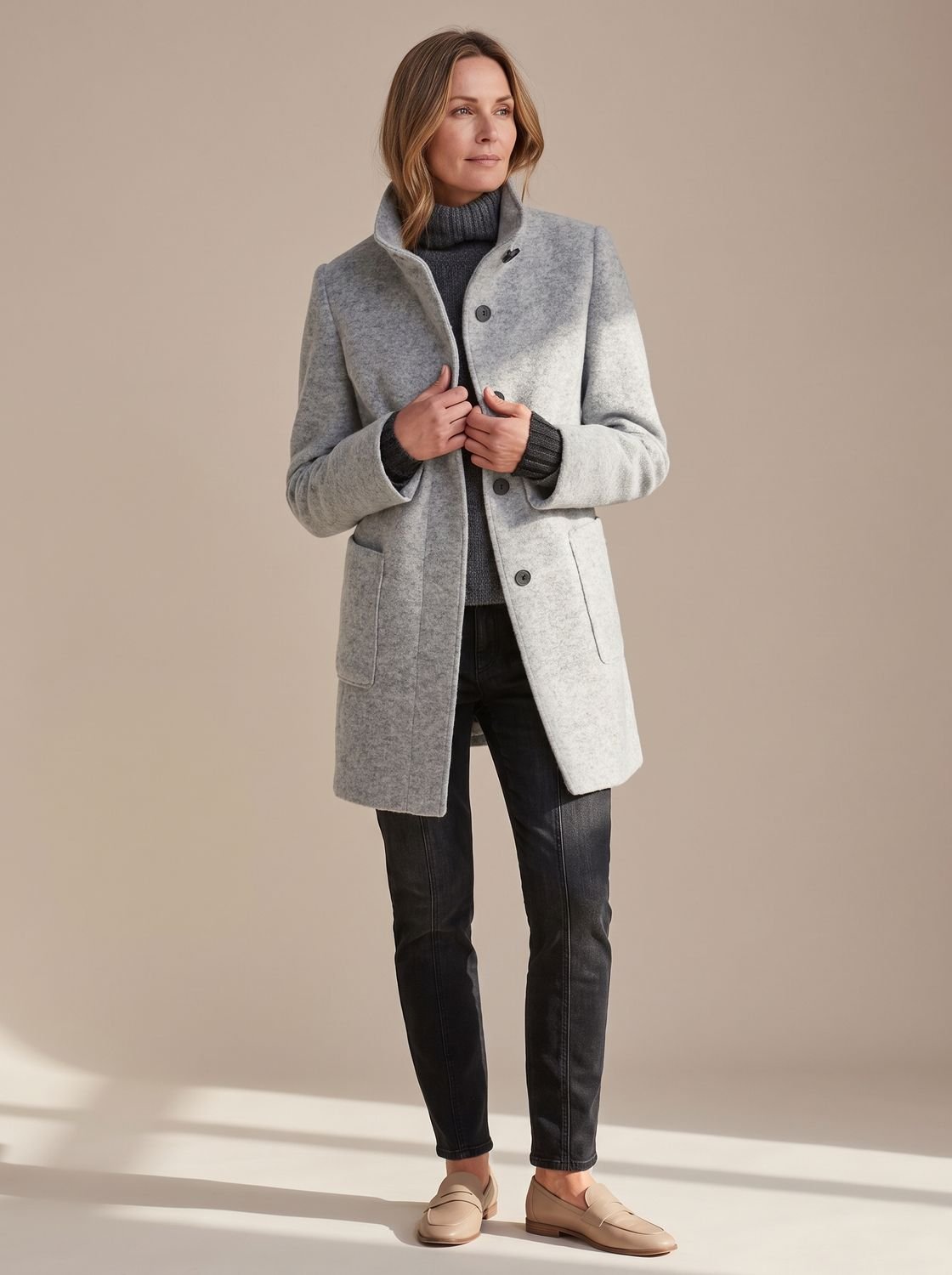 Women's Stand Collar Single-Breasted Wool-Look Winter Coat