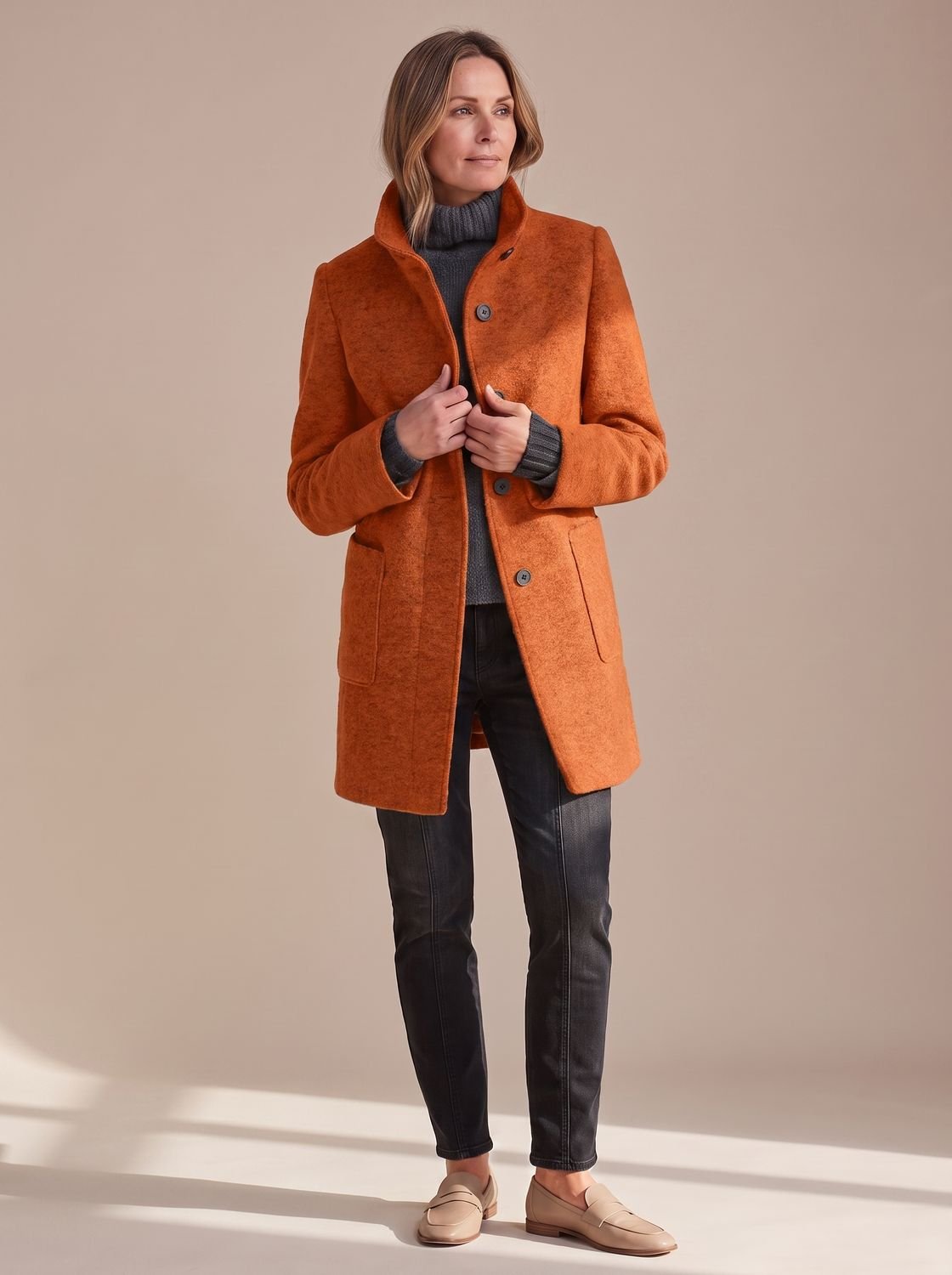 Women's Stand Collar Single-Breasted Wool-Look Winter Coat