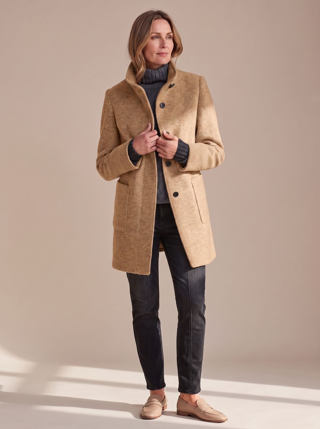 Women's Stand Collar Single-Breasted Wool-Look Winter Coat