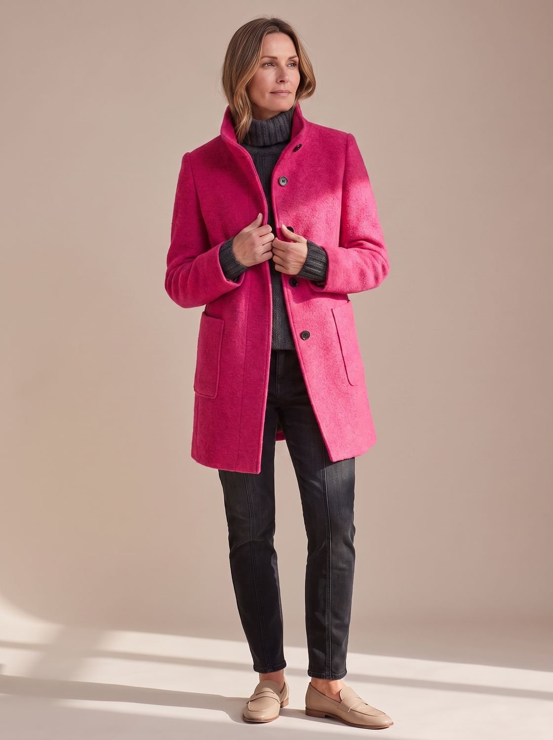 Women's Stand Collar Single-Breasted Wool-Look Winter Coat