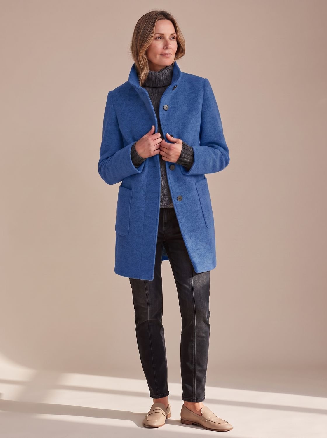 Women's Stand Collar Single-Breasted Wool-Look Winter Coat
