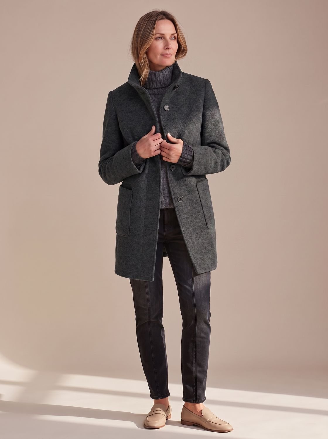 Women's Stand Collar Single-Breasted Wool-Look Winter Coat