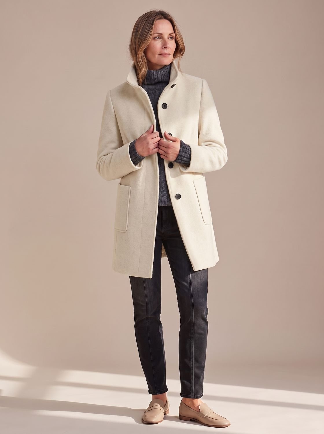 Women's Stand Collar Single-Breasted Wool-Look Winter Coat