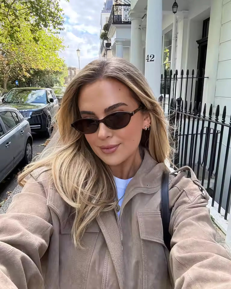 Women's Oversized Faux Suede Utility Jacket in Beige