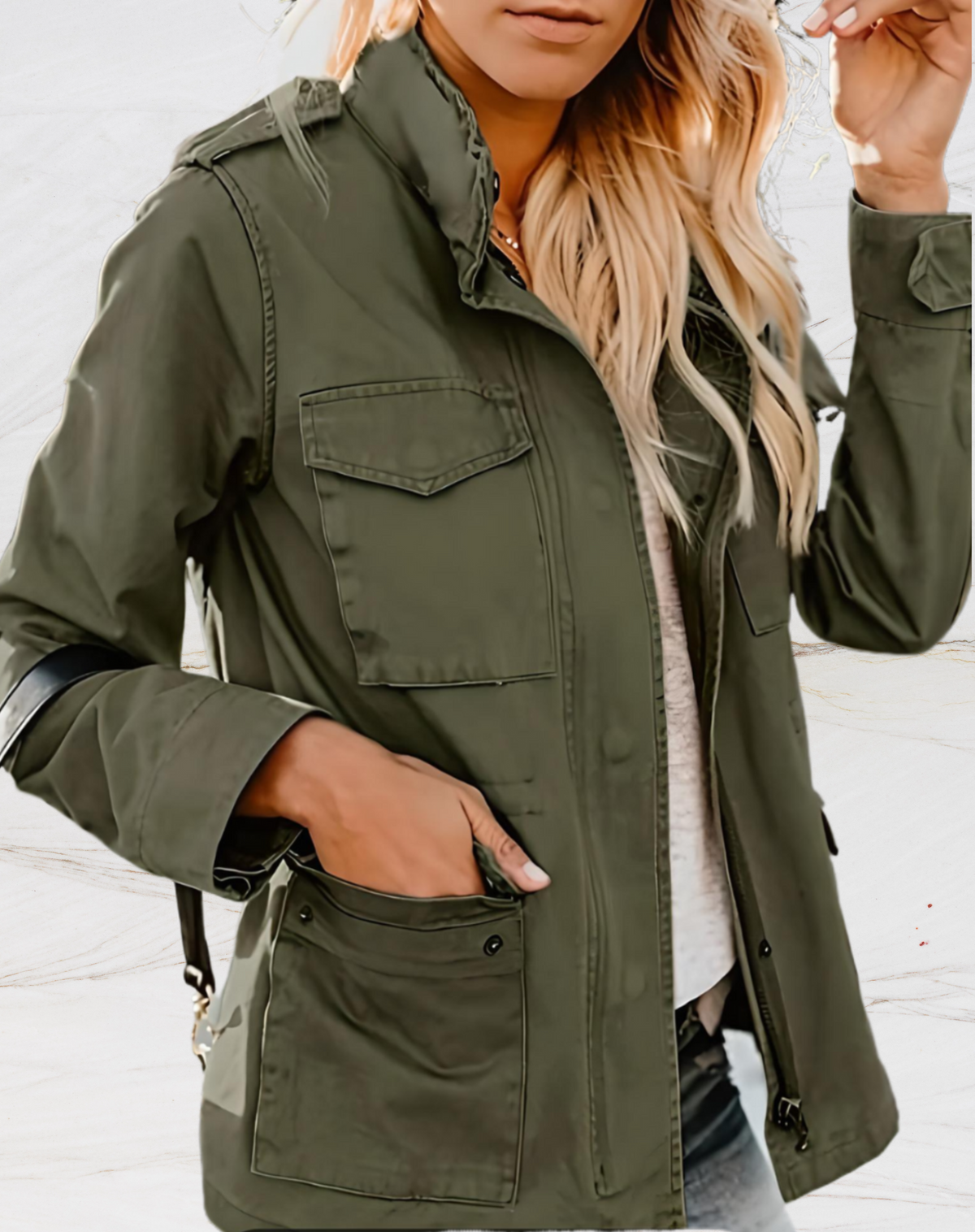 Women's Stand Collar Utility Jacket with Pockets