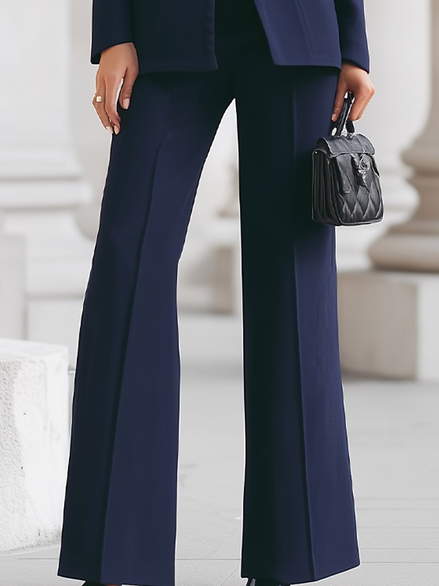 Women's Stand Collar Blazer and Wide-Leg Trousers Suit Set