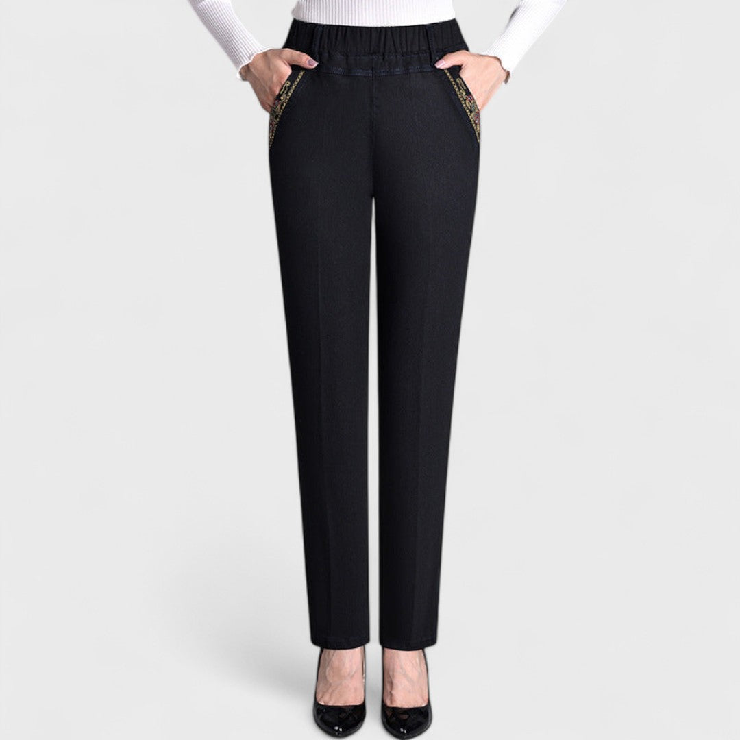 Women's Elasticated Waist Straight-Leg Jeans