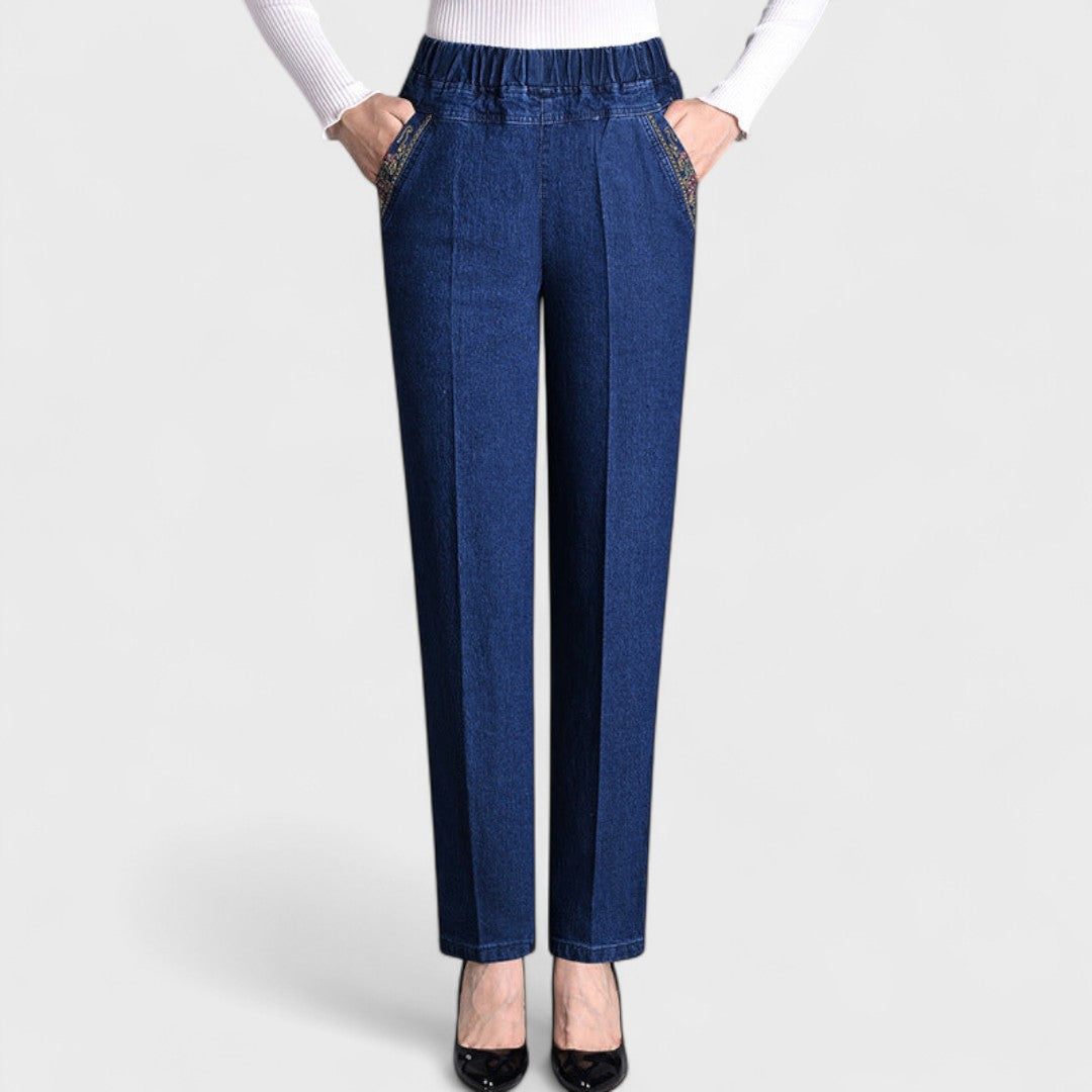 Women's Elasticated Waist Straight-Leg Jeans