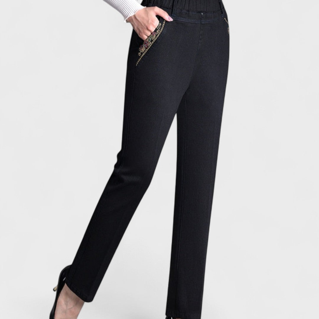 Women's Elasticated Waist Straight-Leg Jeans