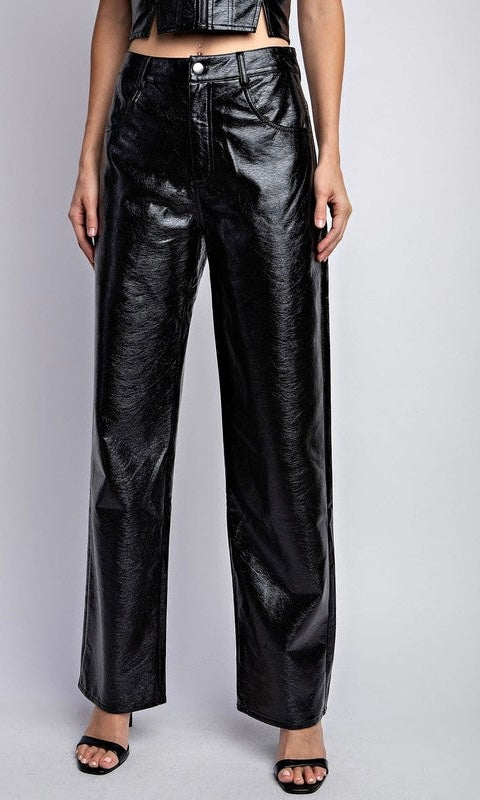 Women's Faux Leather Straight-Leg Trousers