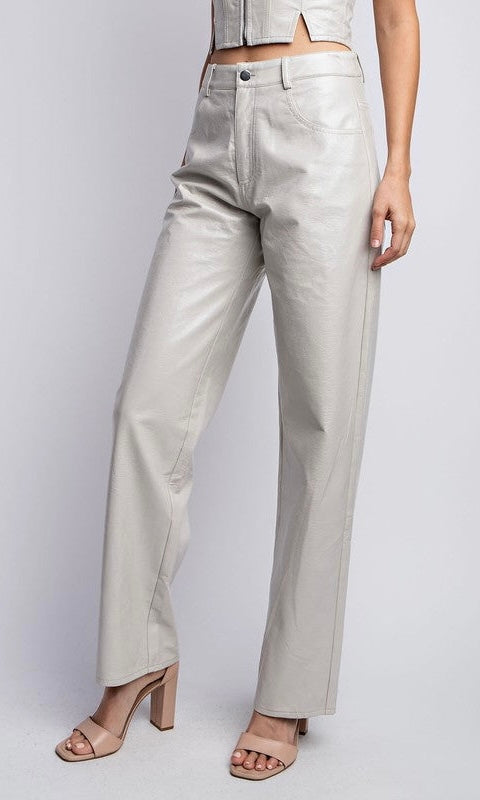Women's Faux Leather Straight-Leg Trousers