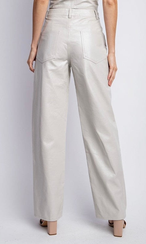 Women's Faux Leather Straight-Leg Trousers