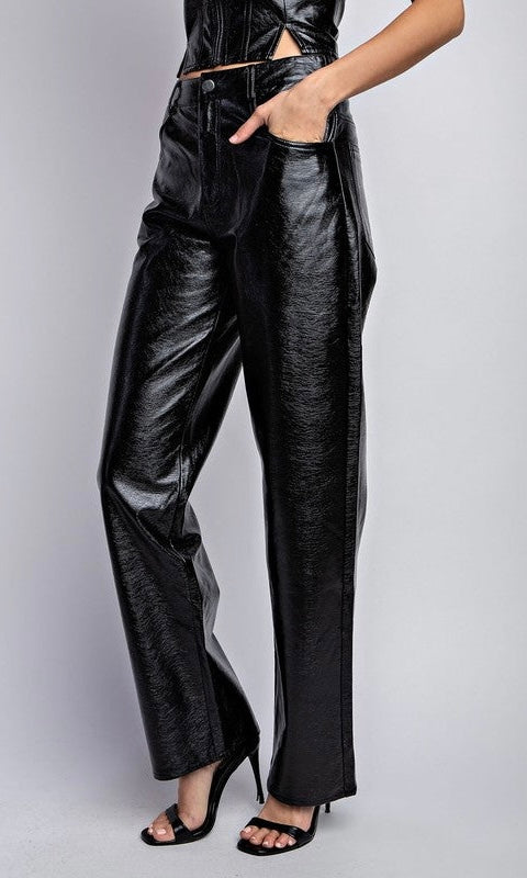Women's Faux Leather Straight-Leg Trousers