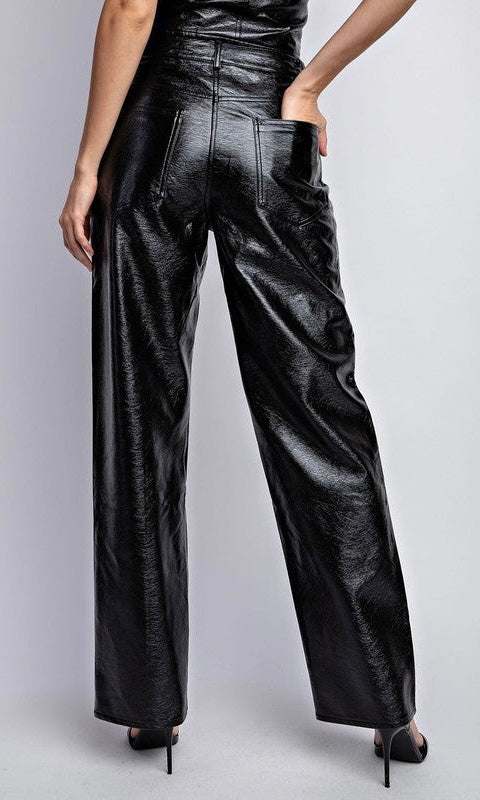 Women's Faux Leather Straight-Leg Trousers