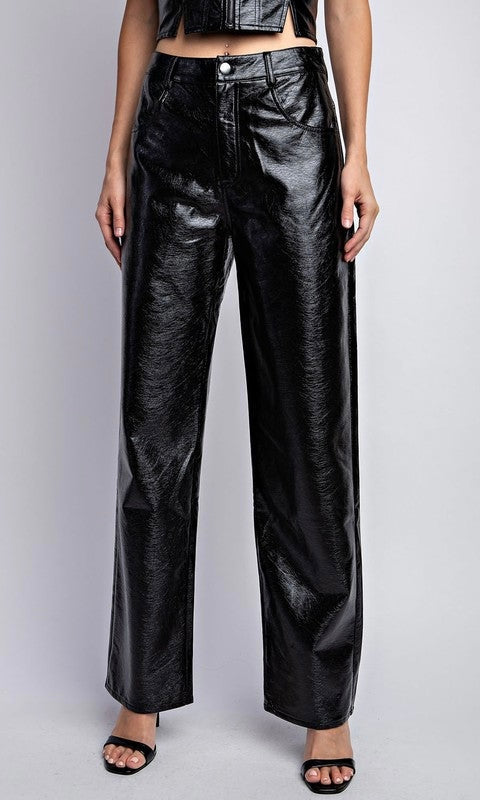 Women's Faux Leather Straight-Leg Trousers