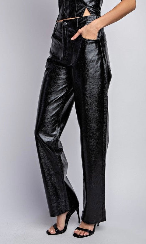 Women's Faux Leather Straight-Leg Trousers