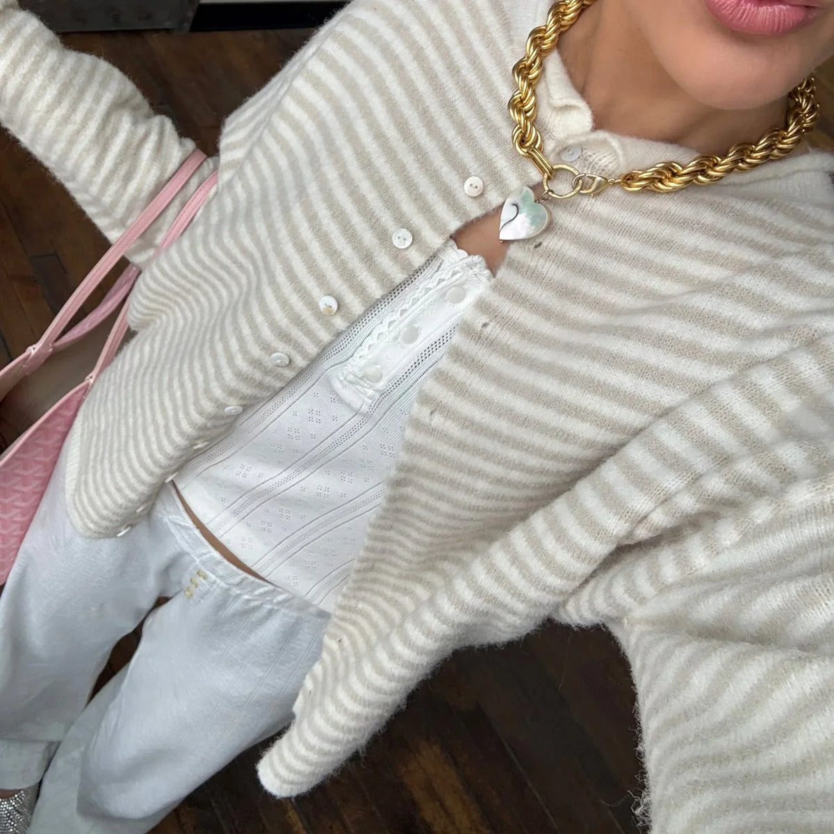 Women's Striped Button-Front Knit Cardigan