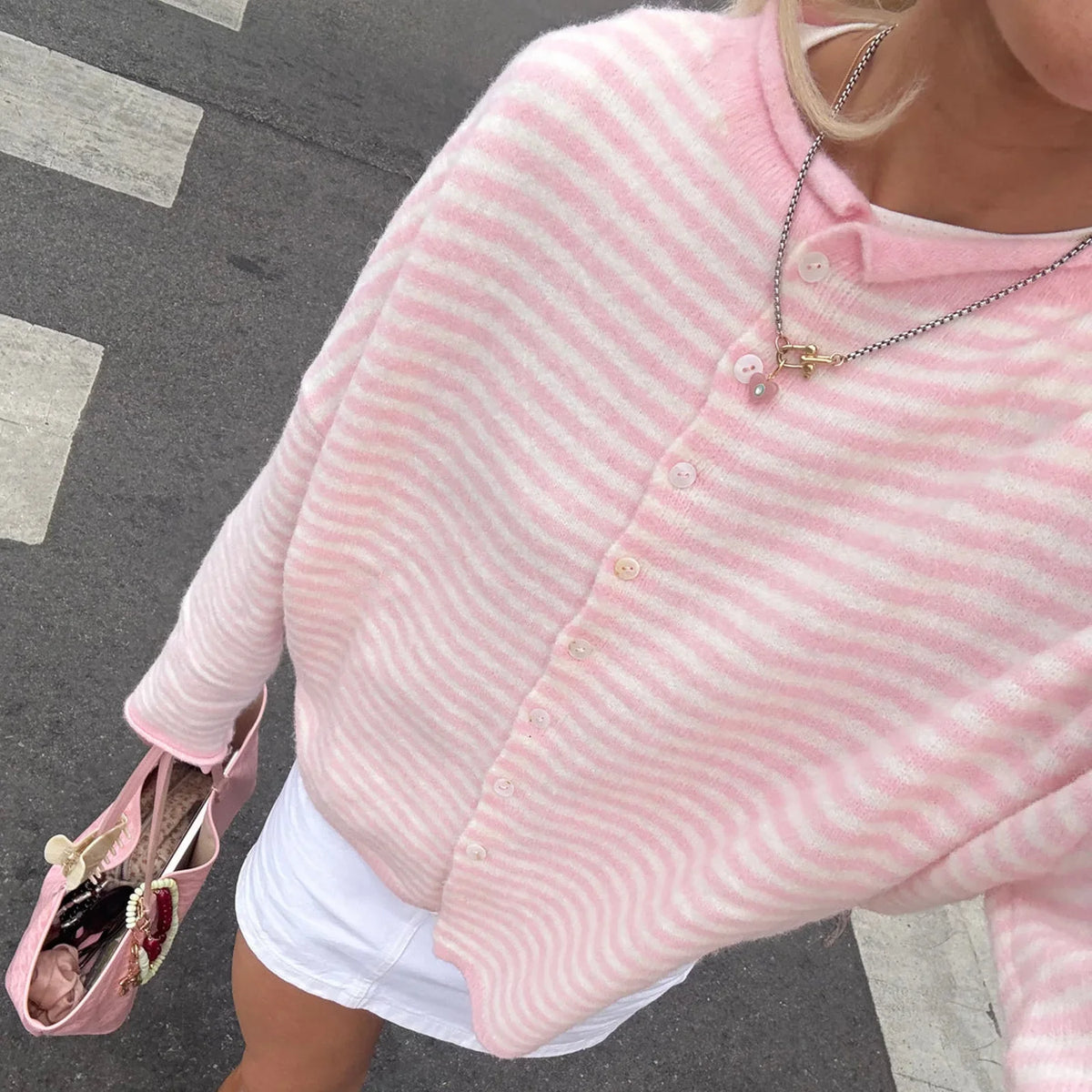 Women's Striped Button-Front Knit Cardigan