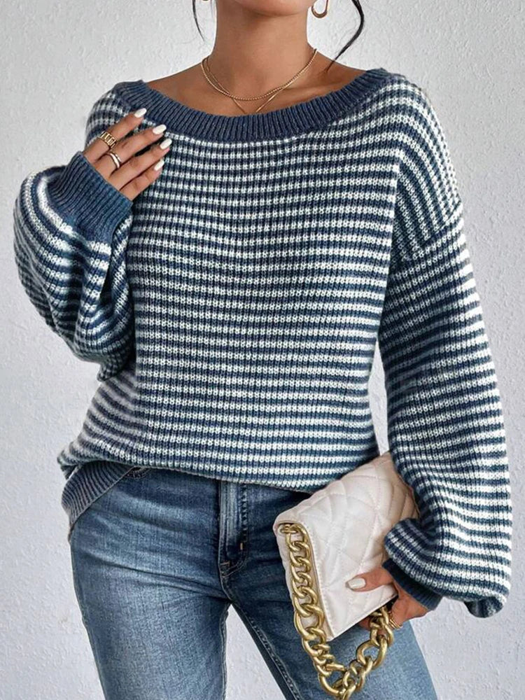 Women's Striped Off-Shoulder Knit Jumper