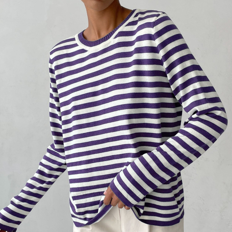 Women's Breton Stripe Crew Neck Long Sleeve Top