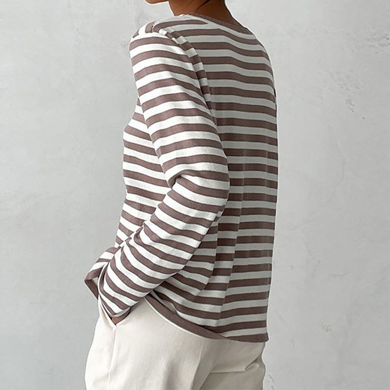 Women's Breton Stripe Crew Neck Long Sleeve Top