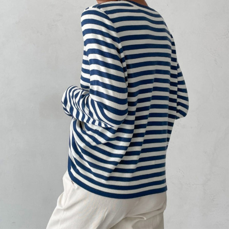 Women's Breton Stripe Crew Neck Long Sleeve Top