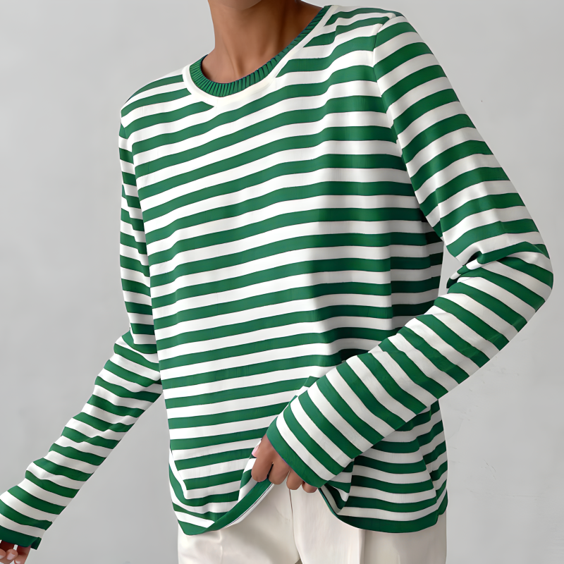 Women's Breton Stripe Crew Neck Long Sleeve Top