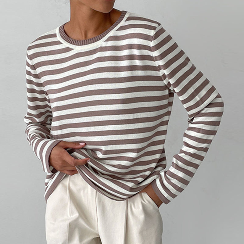 Women's Breton Stripe Crew Neck Long Sleeve Top