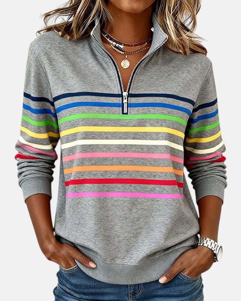 Women's Rainbow Stripe Quarter-Zip Sweatshirt