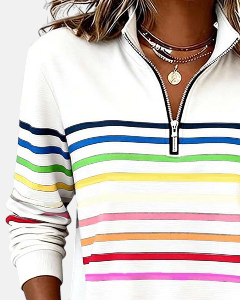 Women's Rainbow Stripe Quarter-Zip Sweatshirt