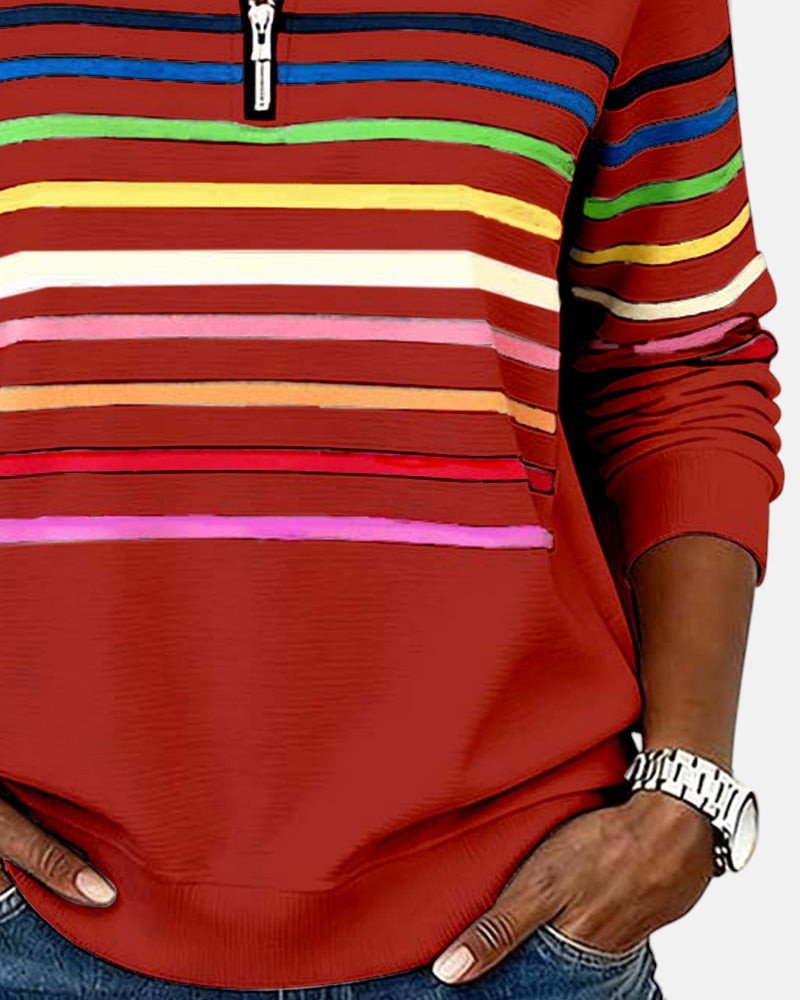 Women's Rainbow Stripe Quarter-Zip Sweatshirt