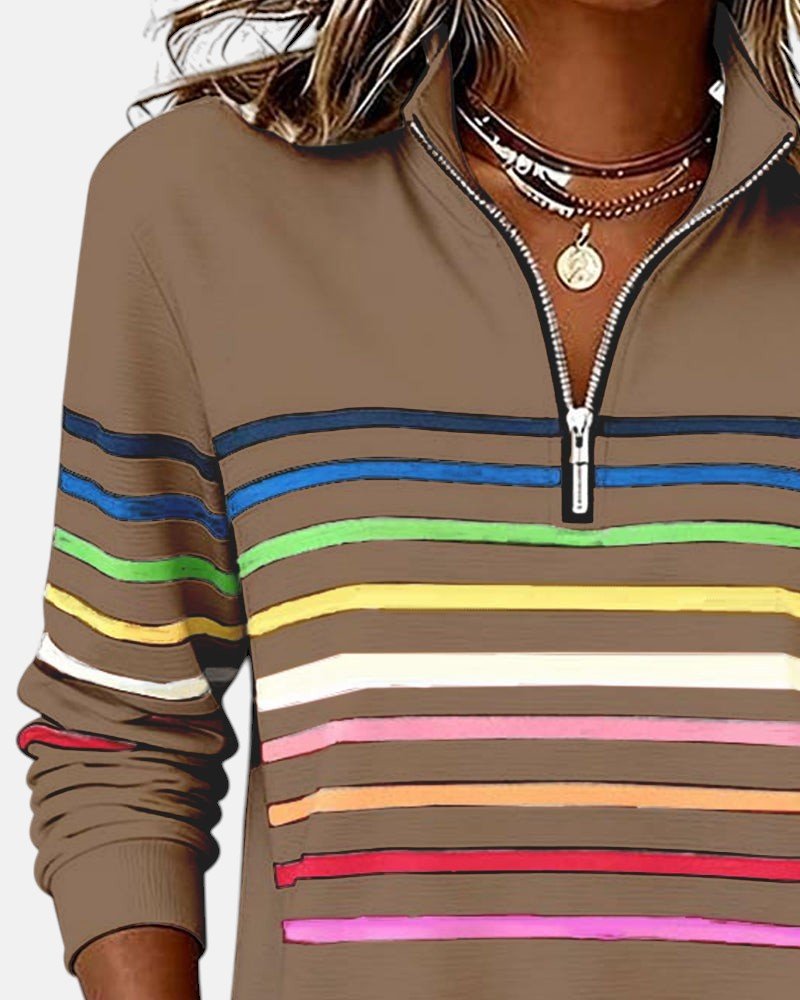 Women's Rainbow Stripe Quarter-Zip Sweatshirt