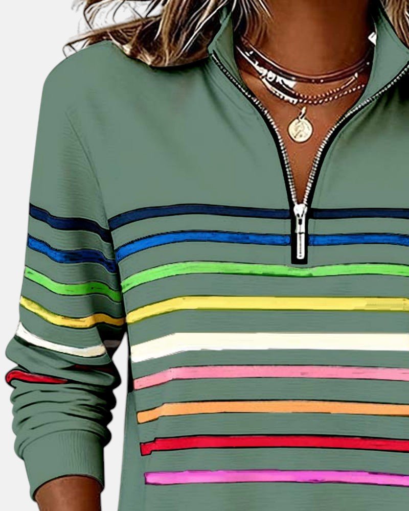 Women's Rainbow Stripe Quarter-Zip Sweatshirt