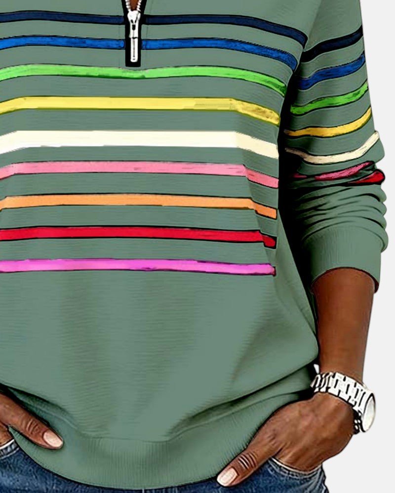 Women's Rainbow Stripe Quarter-Zip Sweatshirt
