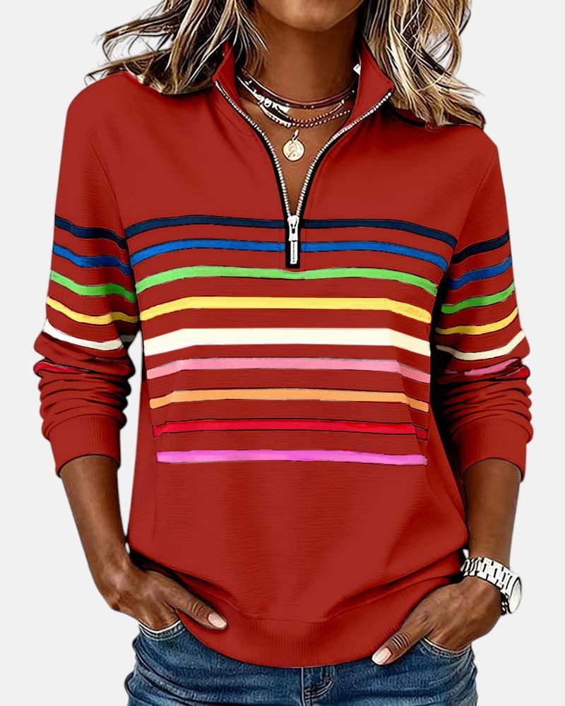 Women's Rainbow Stripe Quarter-Zip Sweatshirt